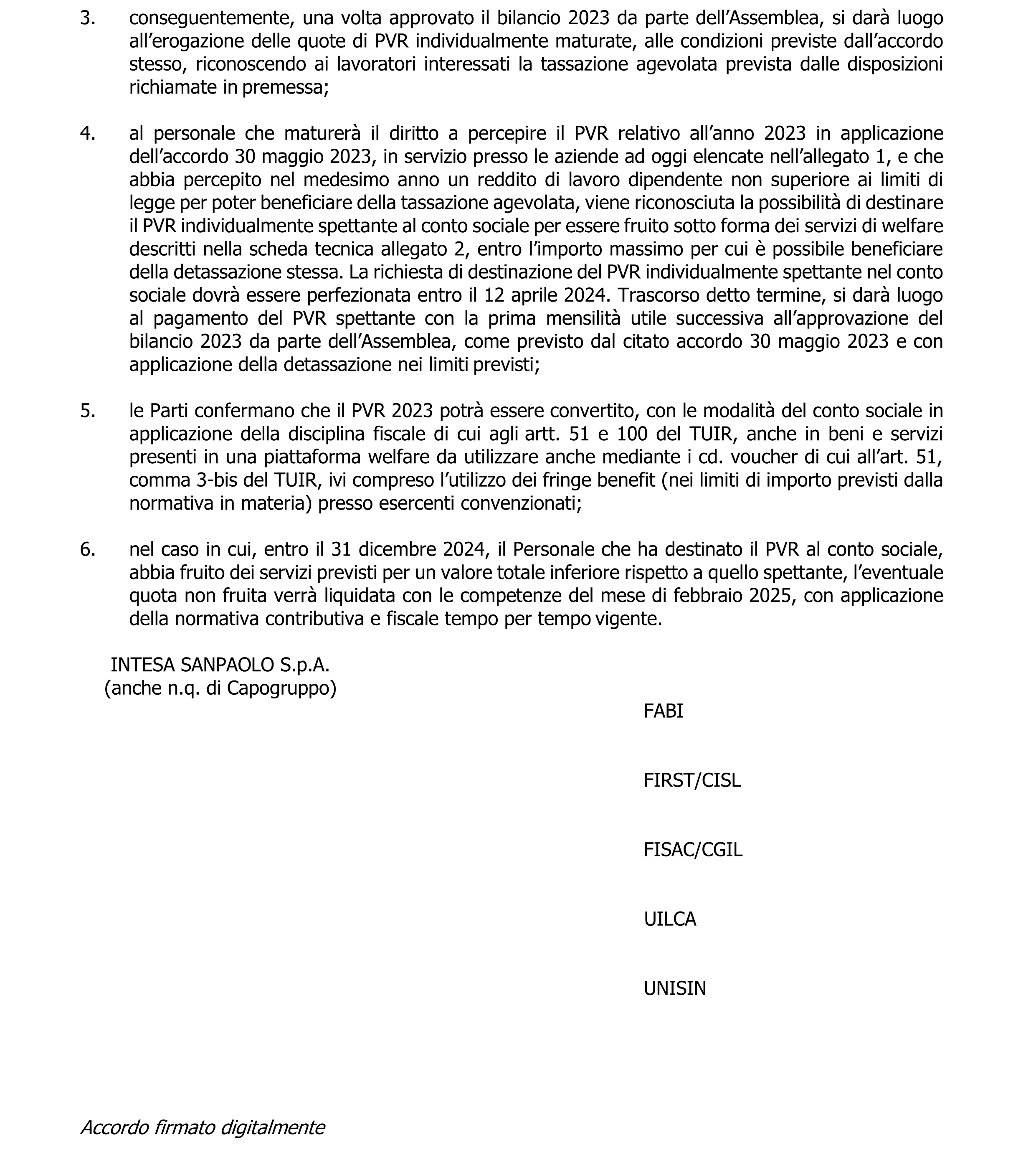 FABI Gruppo Intesa Sanpaolo - Accordo PVR 2023 In Conto Sociale